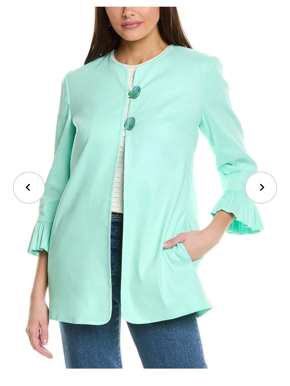 Sara Campbell Mint Collarless Tunic with Statement Buttons